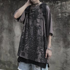 Men's Grey Gothic Skull Oversized T-Shirt – Harajuku Style