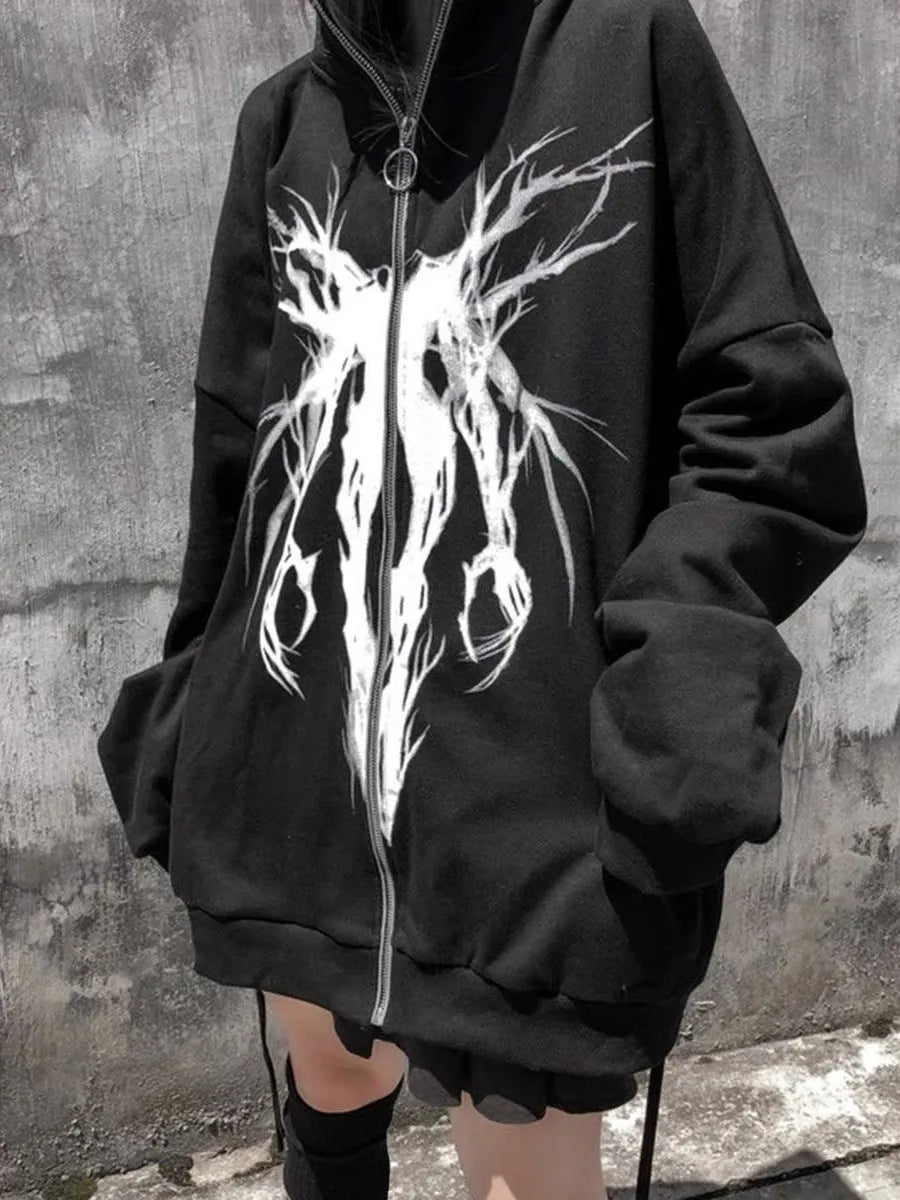 Black Oversized Full-Zip Hoodie