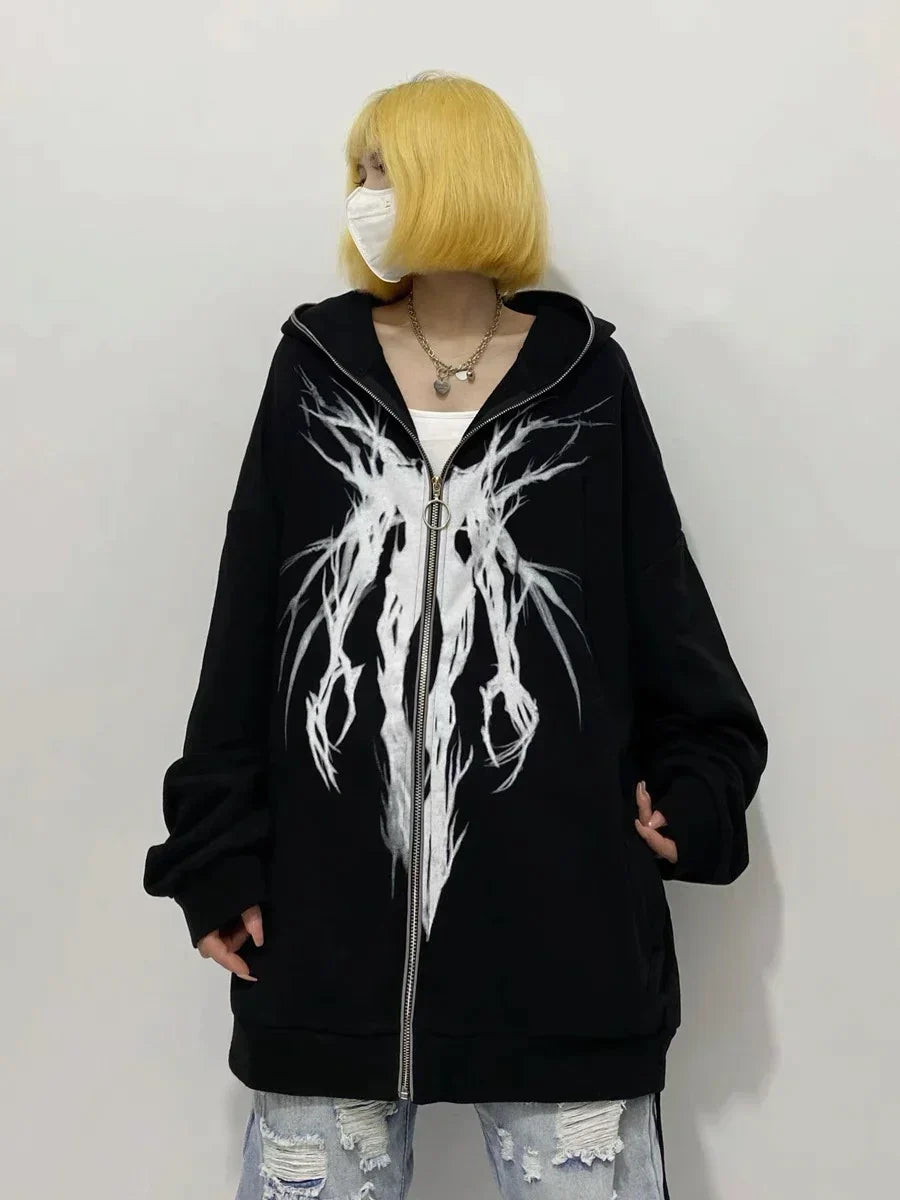 Black Oversized Full-Zip Hoodie