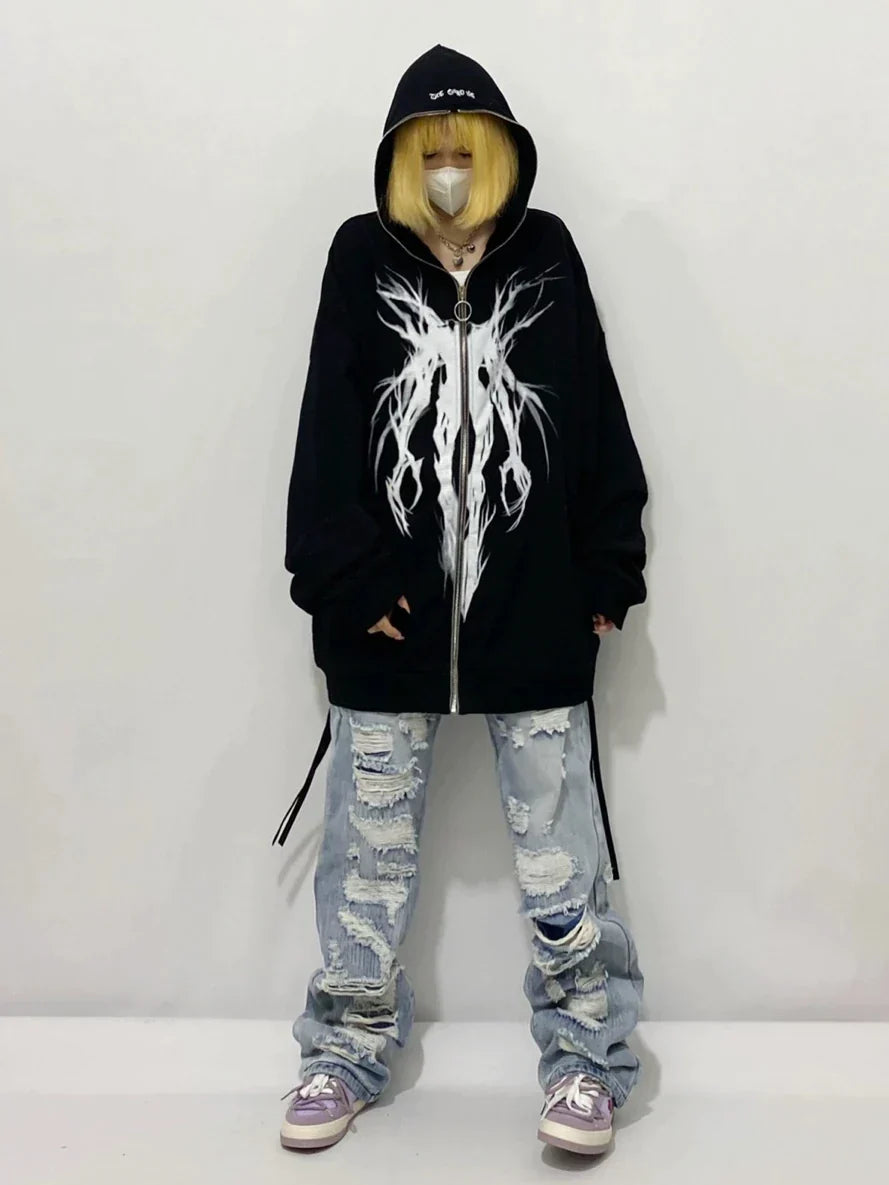 Black Oversized Full-Zip Hoodie
