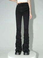 Women's Black Ruched Flare Trousers
