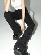 Women's Black Ruched Flare Trousers