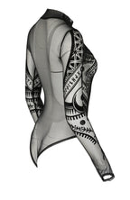 Women's Black Runic Mesh Bodysuit – XS–3XL