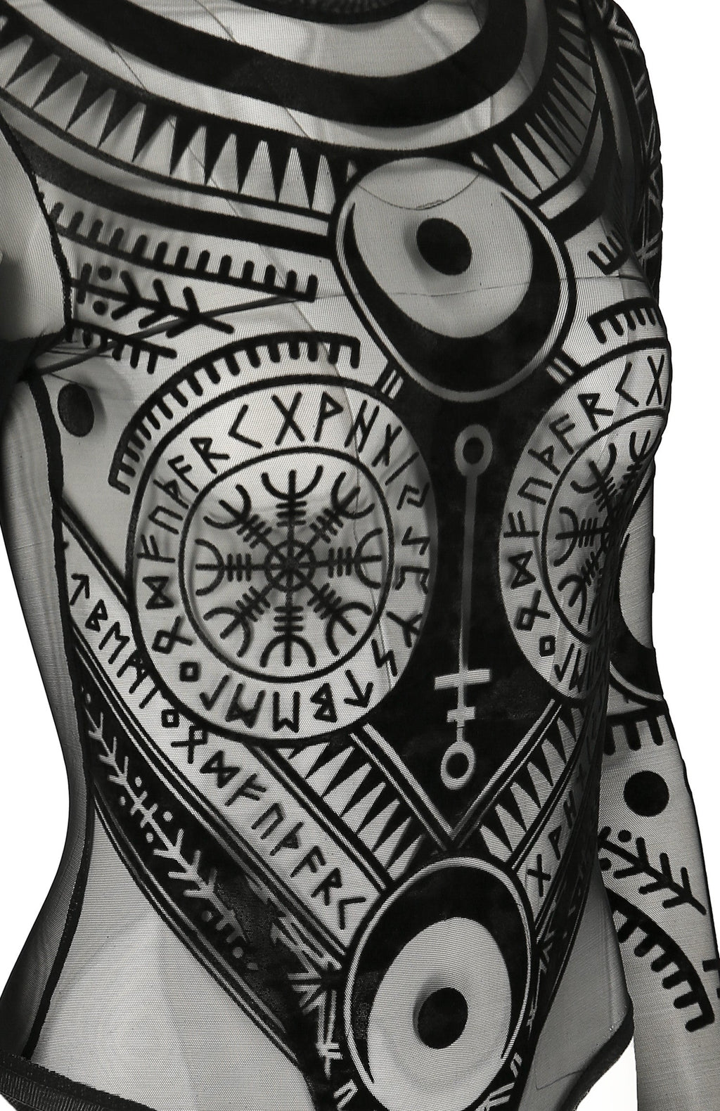 Women's Black Runic Mesh Bodysuit – XS–3XL