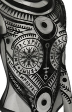 Women's Black Runic Mesh Bodysuit – XS–3XL