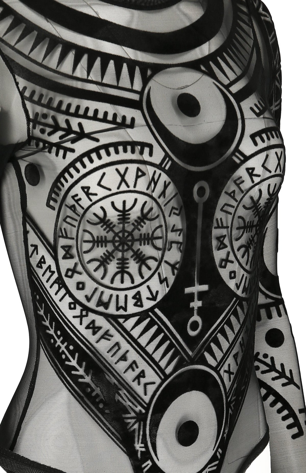 Women's Black Runic Mesh Bodysuit – XS–3XL
