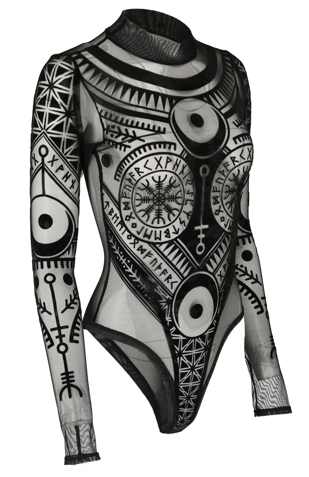 Women's Black Runic Mesh Bodysuit – XS–3XL