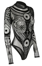 Women's Black Runic Mesh Bodysuit – XS–3XL