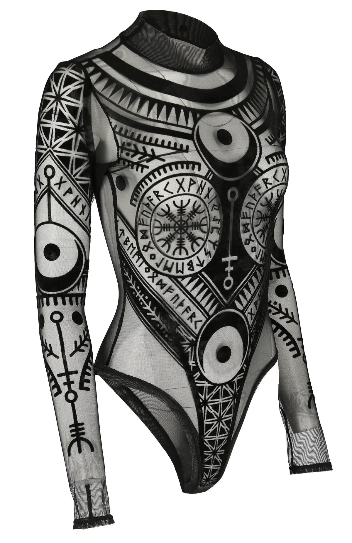 Women's Black Runic Mesh Bodysuit – XS–3XL