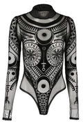 Women's Black Runic Mesh Bodysuit – XS–3XL