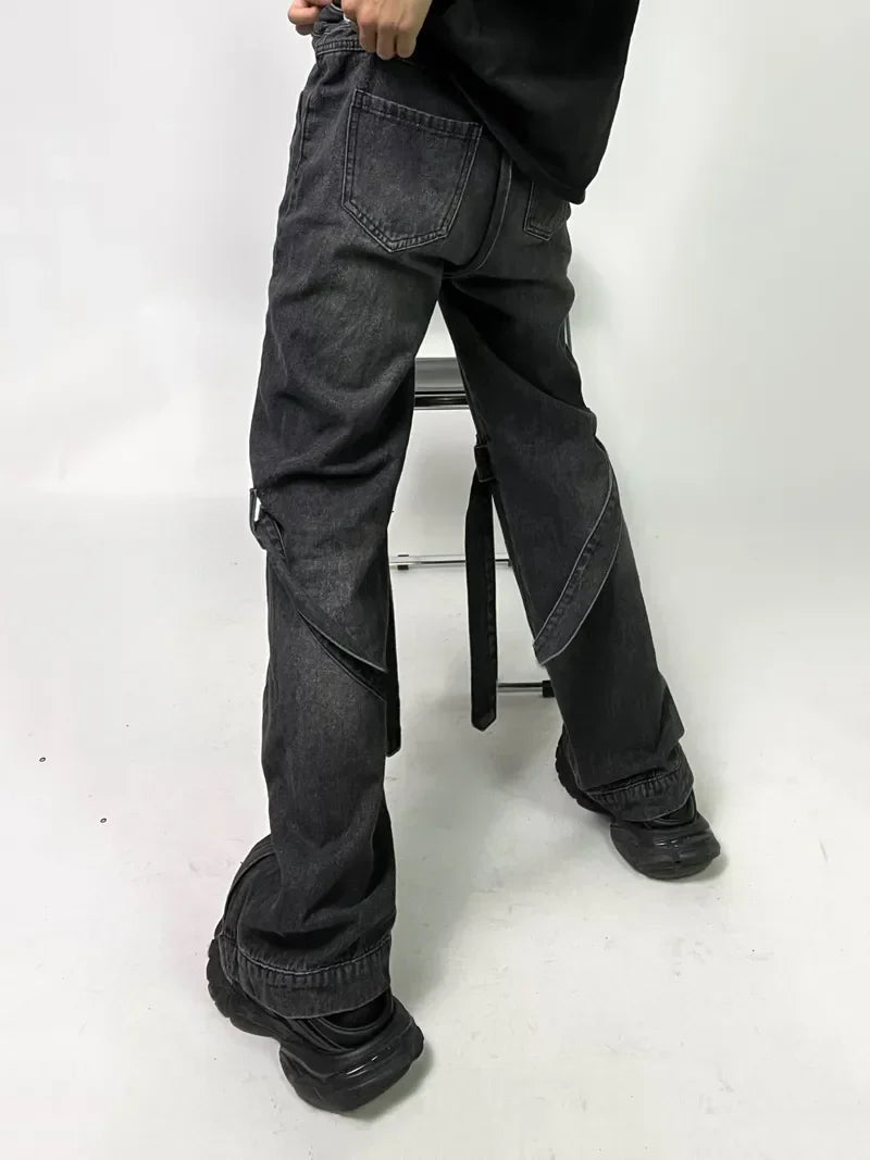 Women's Black Zipper-Slit Baggy Jeans – S–XXL