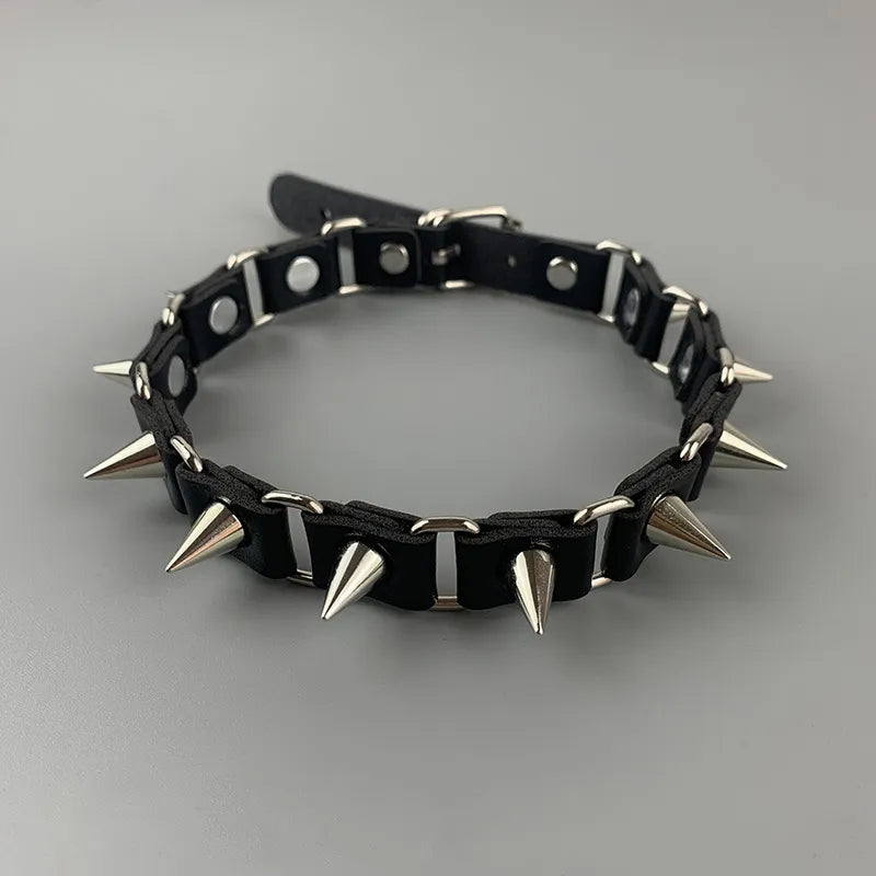 Black Gothic Spike PU Leather Choker