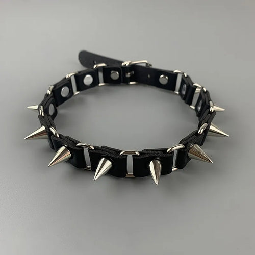 Black Gothic Spike PU Leather Choker
