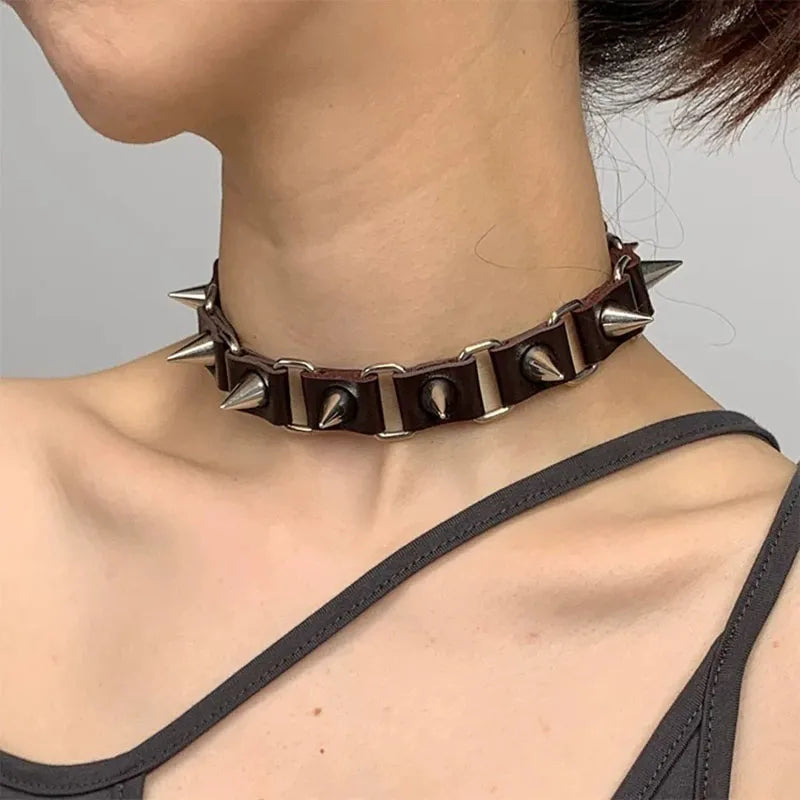 Black Gothic Spike PU Leather Choker