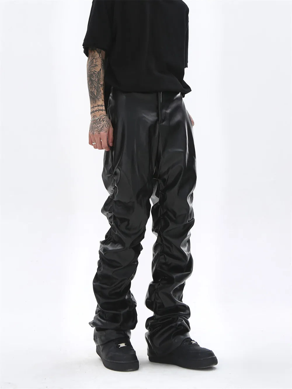Men's Black Gothic Faux Leather Trousers – Slim Style