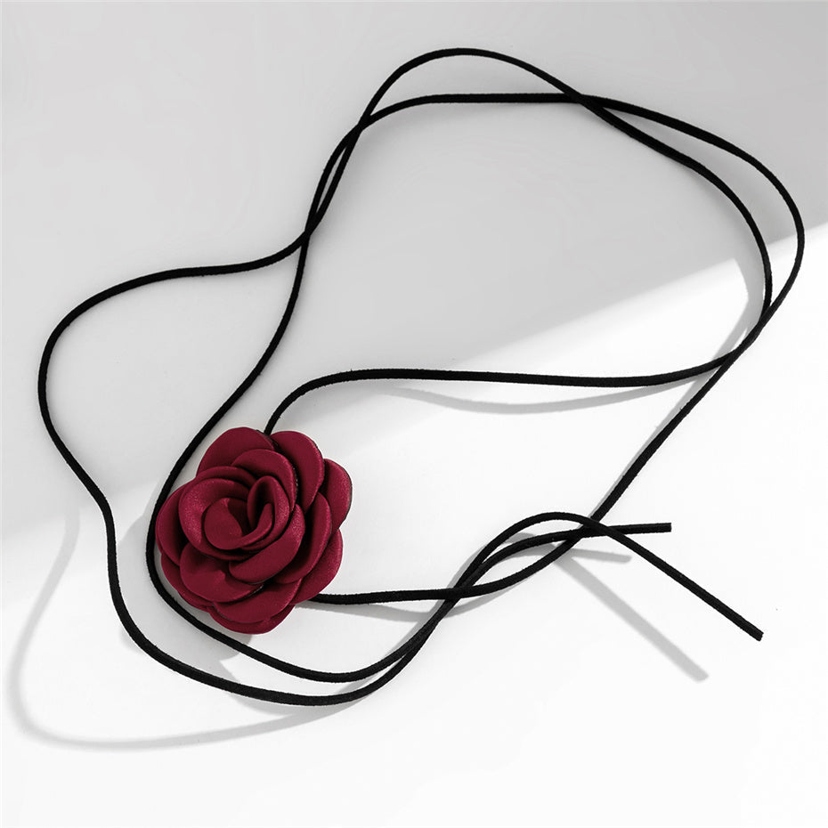 Gothic Velvet Rose Choker – Black & Red