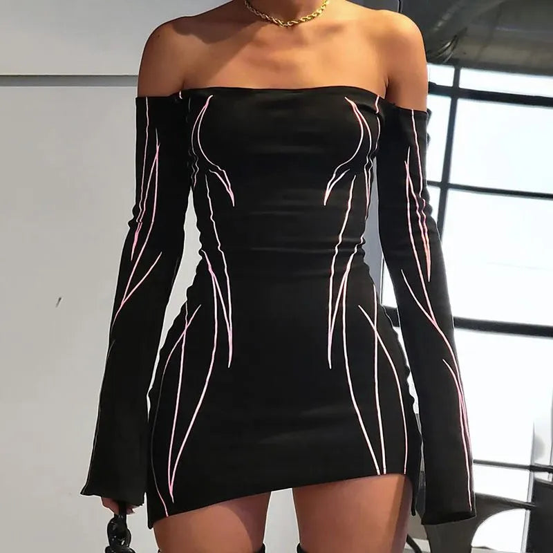 Women's Gothic Long Sleeve Mini Dress – Black