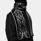 Black Gothic Striped Knit Scarf with Tassels – 180cm