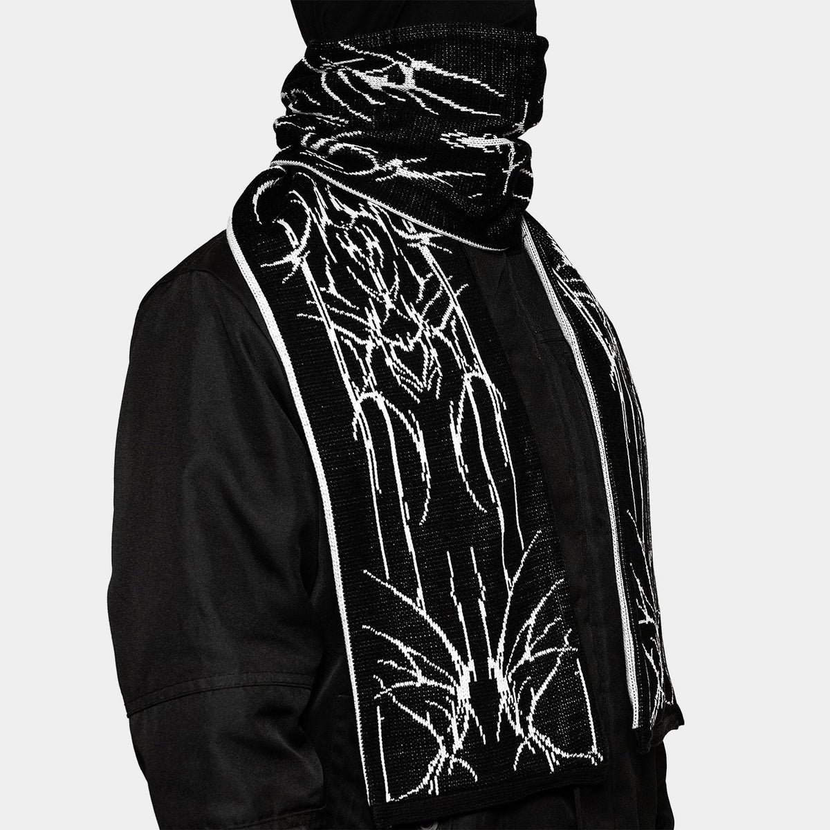 Black Gothic Striped Knit Scarf with Tassels – 180cm