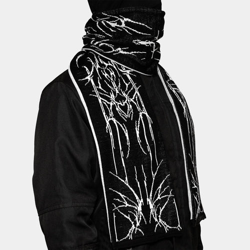 Black Gothic Striped Knit Scarf with Tassels – 180cm