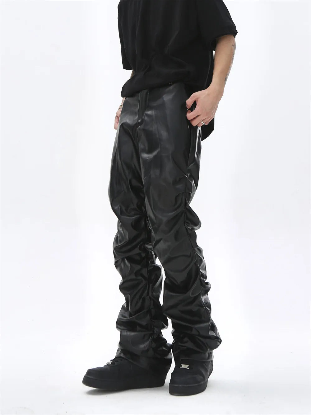Men's Black Gothic Faux Leather Trousers – Slim Style
