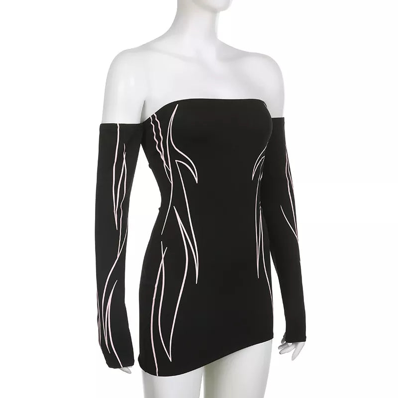 Women's Gothic Long Sleeve Mini Dress – Black