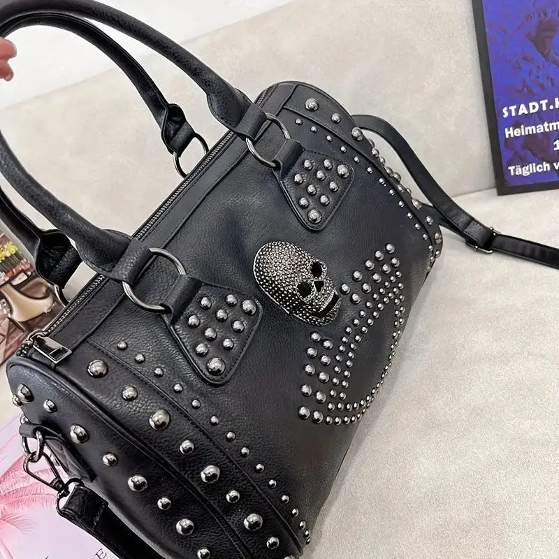 Women's Gothic Skull Bag – Black PU Leather