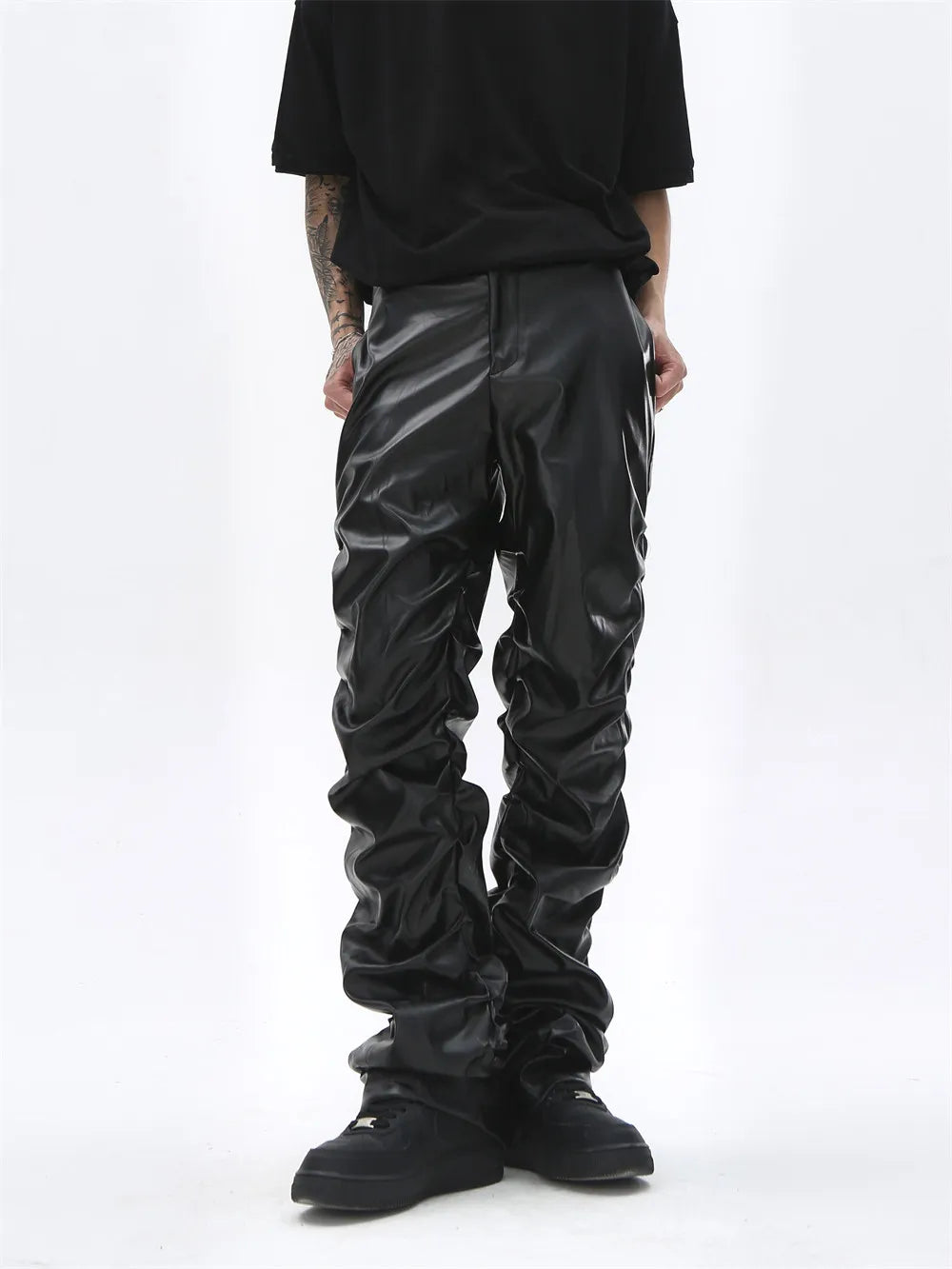Men's Black Gothic Faux Leather Trousers – Slim Style