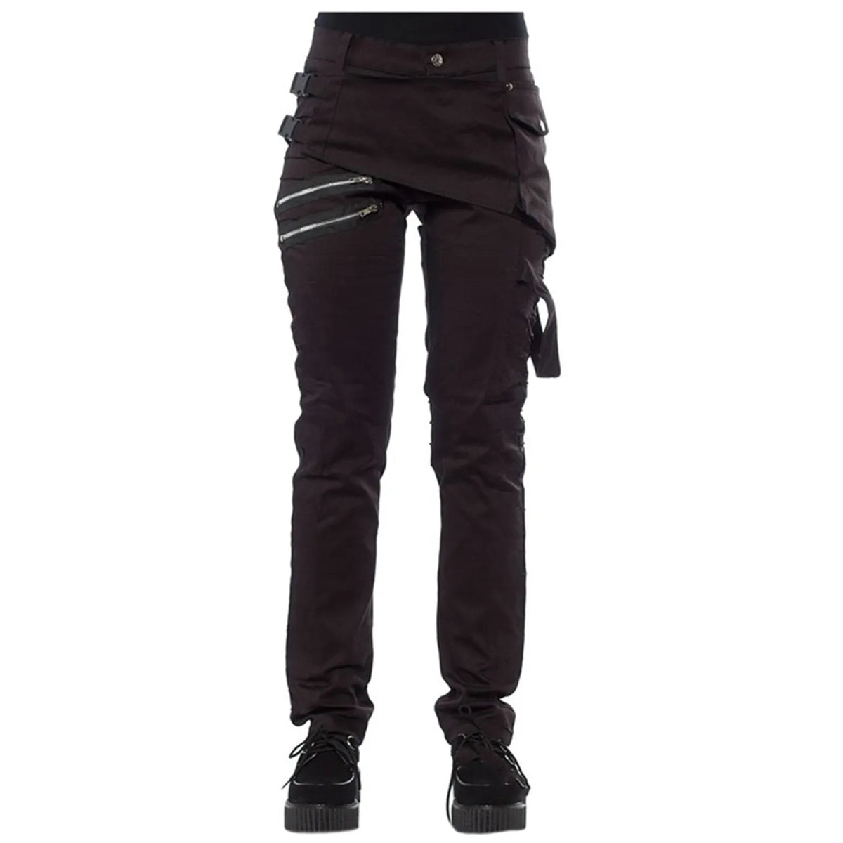 Women's Black Gothic Rivet Zipper Trousers – S–5XL