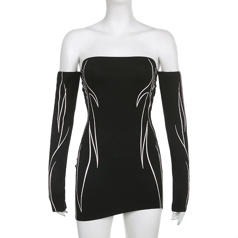 Women's Gothic Long Sleeve Mini Dress – Black