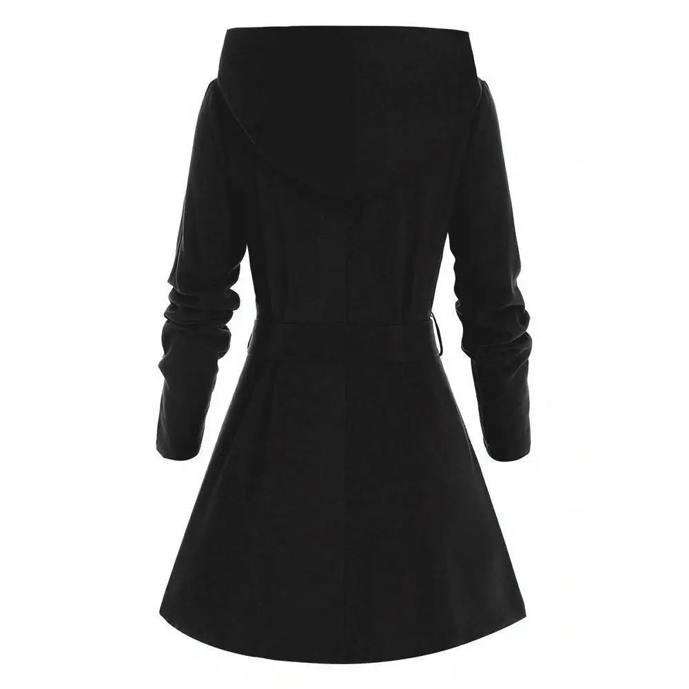 Women's Hooded Coat – Black, Sizes S–3XL