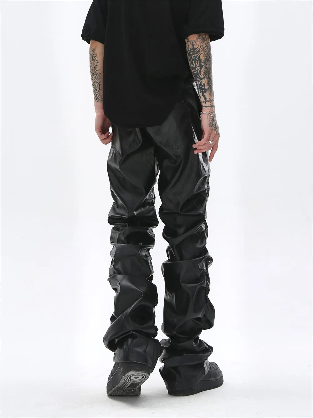 Men's Black Gothic Faux Leather Trousers – Slim Style