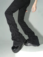 Women's Black Ruched Flare Trousers