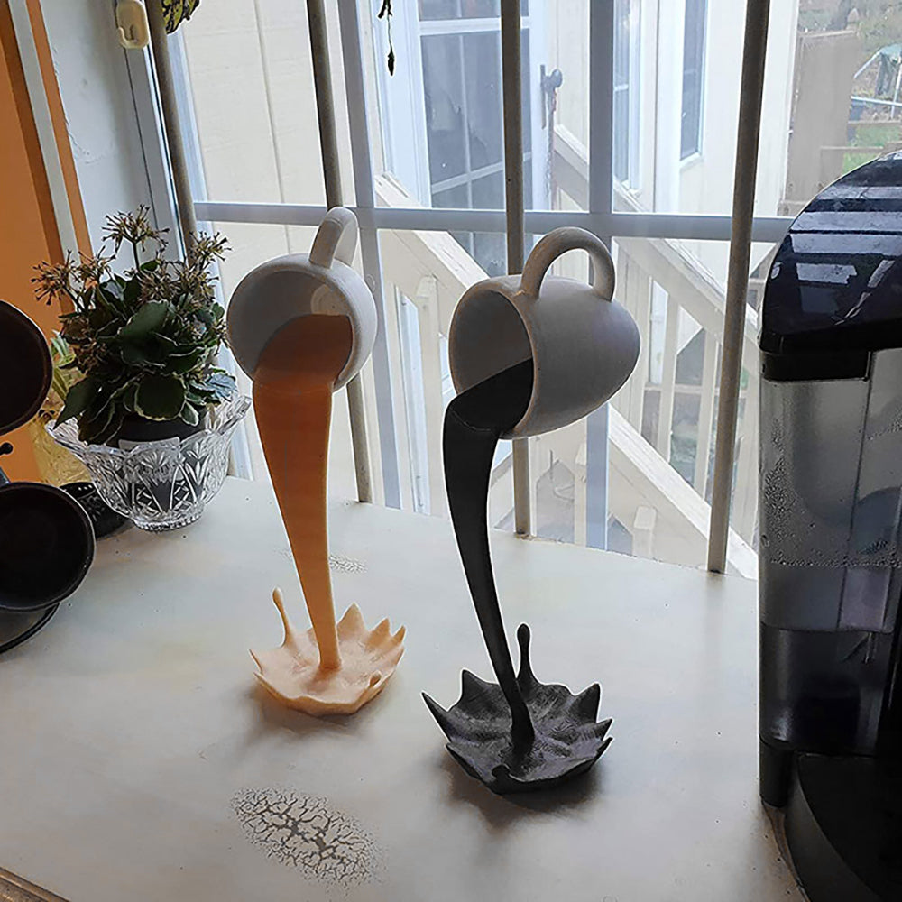 Floating Coffee Cup Resin Sculpture – Black & Brown