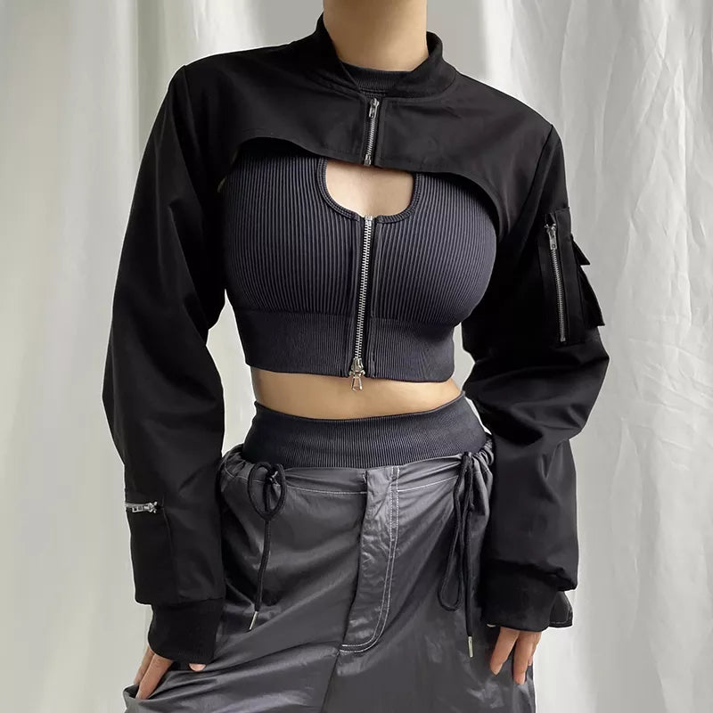 Women's Black Cropped Jacket – S–L