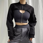 Women's Black Cropped Jacket – S–L
