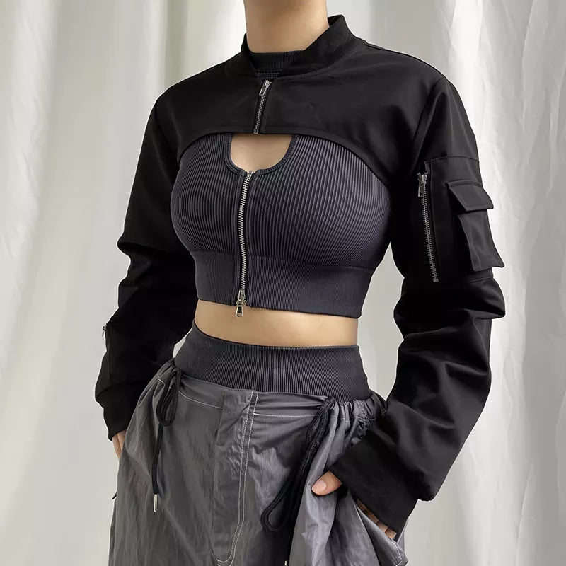 Women's Black Cropped Jacket – S–L