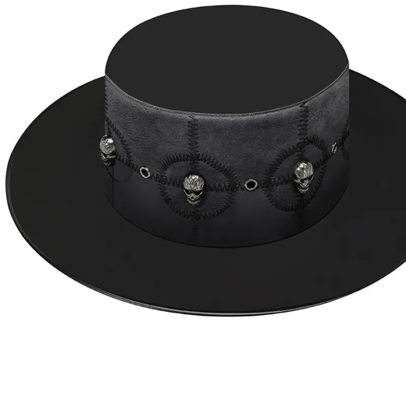 Gothic Skull Steampunk Top Hat – Black Faux Leather