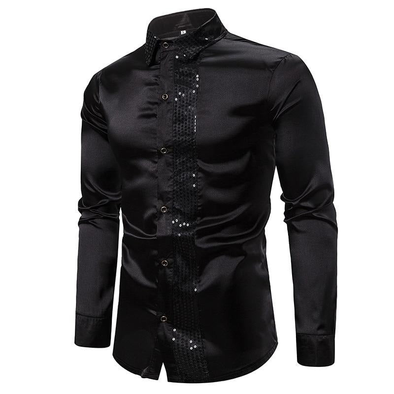 Men's Gothic Sequin Patchwork Shirt – Long Sleeve – S–XXL