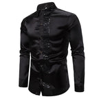 Men's Gothic Sequin Patchwork Shirt – Long Sleeve – S–XXL