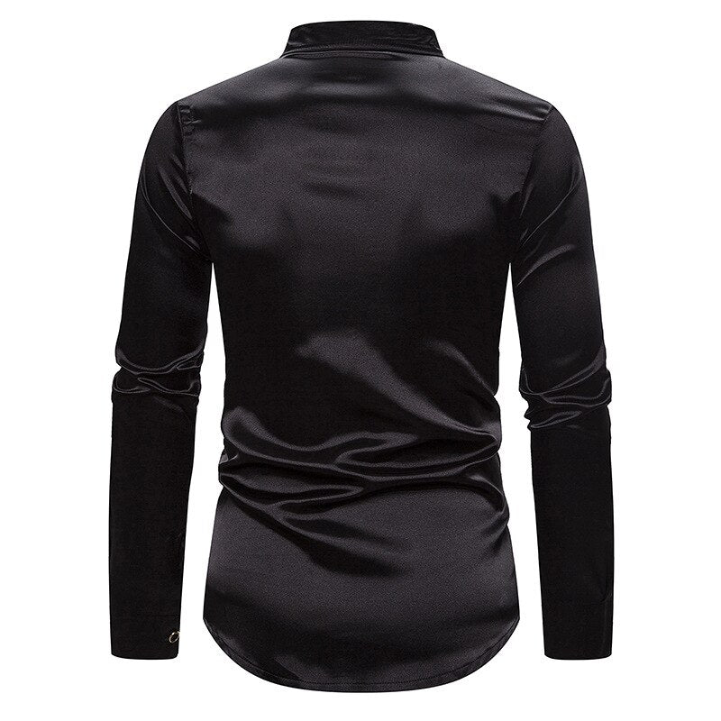Men's Gothic Sequin Patchwork Shirt – Long Sleeve – S–XXL