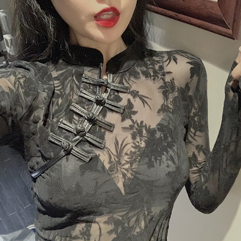 Women's Gothic Sheer Long Sleeve Top