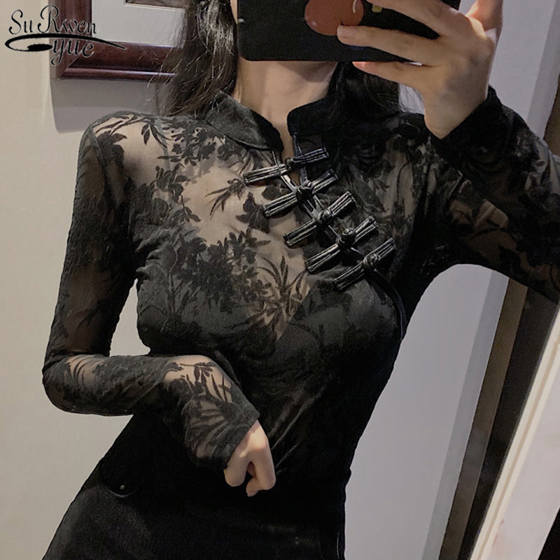 Women's Gothic Sheer Long Sleeve Top