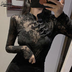 Women's Gothic Sheer Long Sleeve Top