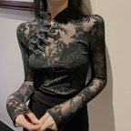 Women's Gothic Sheer Long Sleeve Top