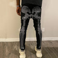 Men's Gothic Letter Detail Slim Biker Pants – Black