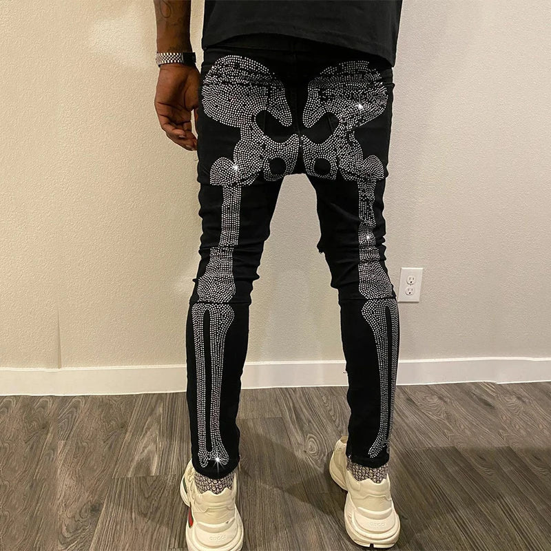Men's Gothic Letter Detail Slim Biker Pants – Black