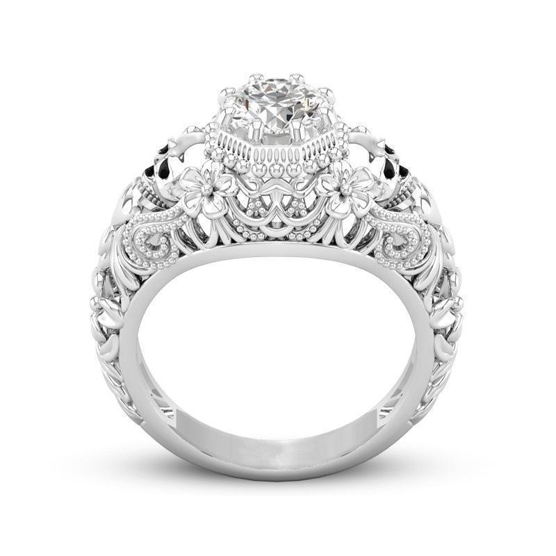 Floral Skull Ring – Alloy with Cubic Zirconia