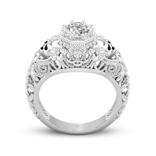 Floral Skull Ring – Alloy with Cubic Zirconia