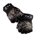 Gothic Skull Fingerless Biker Gloves – Black, Red & Blue